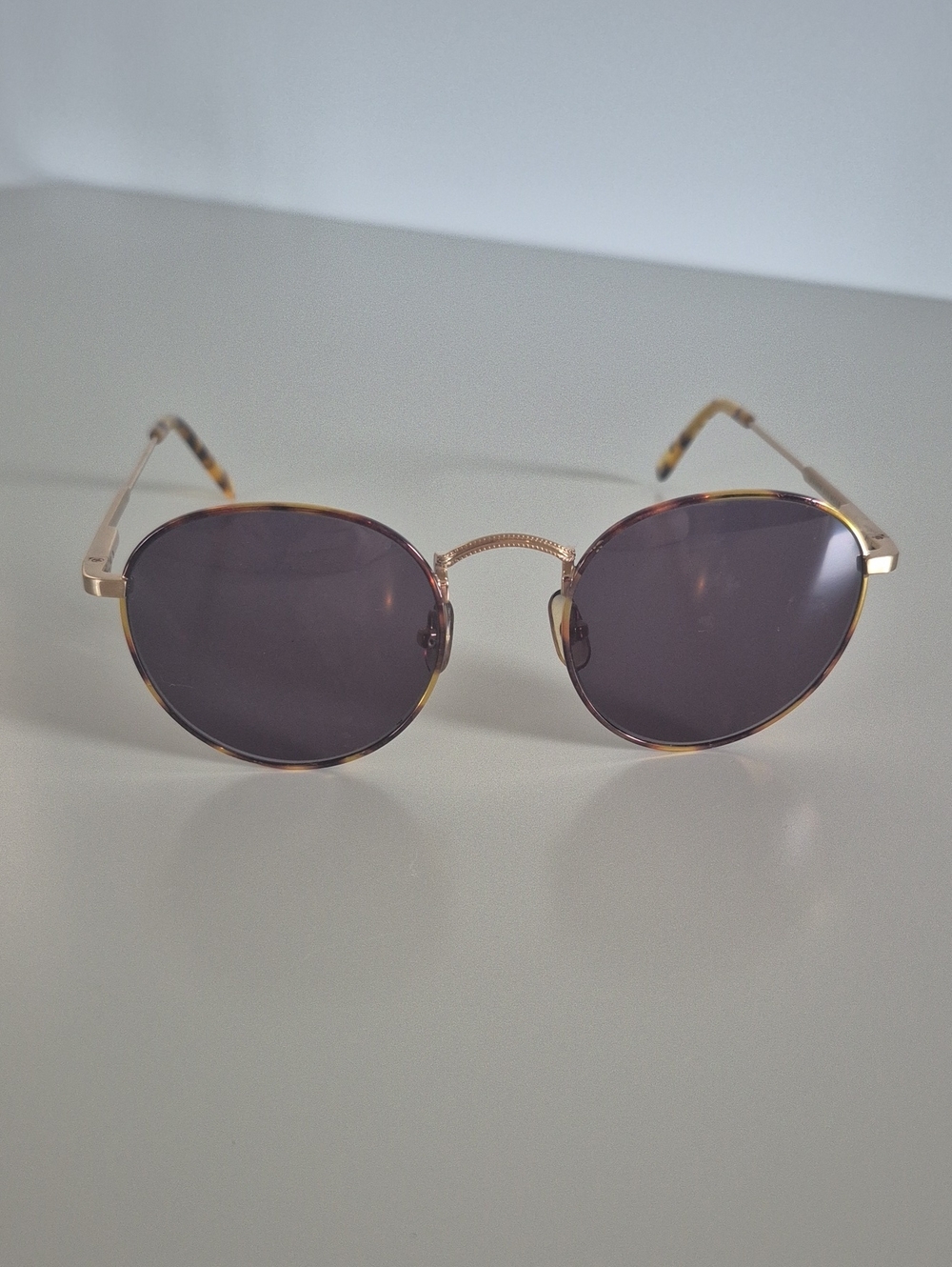 New Crap Eyewear - Round Light Tortoiseshell Frame Sunglasses with Gold Accents